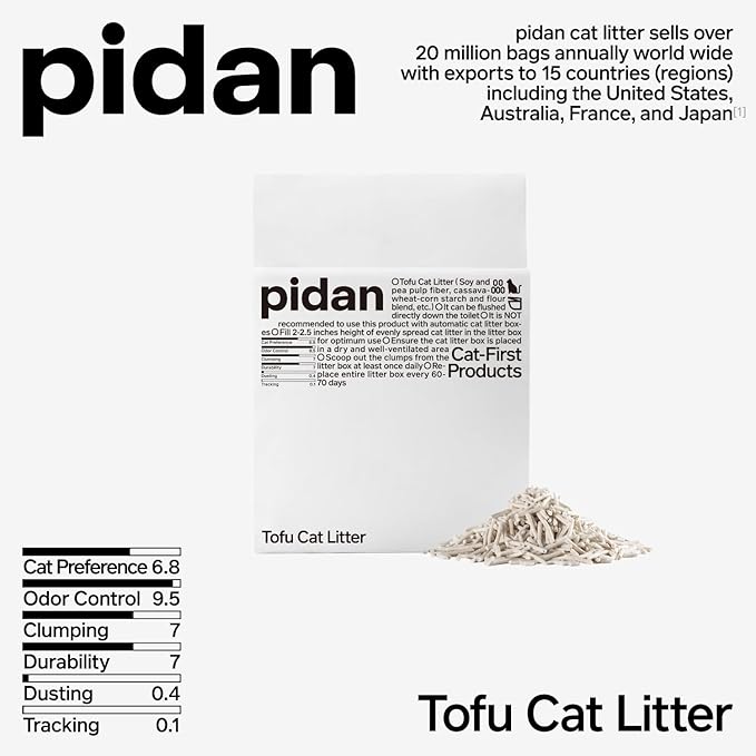 pidan Tofu Cat Litter Clumping,Flushable,Ultra Absorbent and Fast Drying, 100% Natural Ingredients Litter,Solubility in Water,Really Dust-Free,Less Scattering (5.3lb×2bags)
