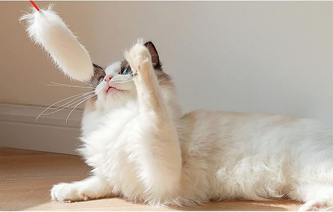 plplaaoo Interactive Cat Plush Teaser Wand for Indoor Play - Bite Resistant Flexible Soft Plush Cat Wand Toy for Kitten Training & Exercise,Funny Stick for Cats(White)