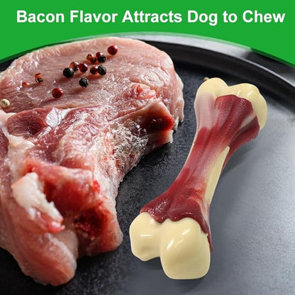 Dog Chew Toys for Aggressive Chewers - Bacon Flavor Indestructible Nylon Dog Bone Toys Tough Teething & Calming Interactive Toys for Large Medium Breeds(10lbs-70lbs) Birthday Gift Christmas