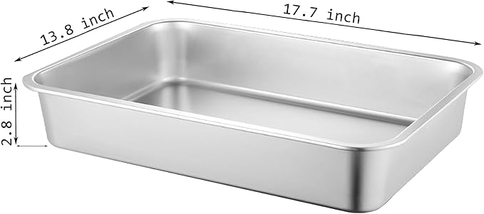 2 Pack Stainless Steel Cat Litter Box, 17.7"×13.8"×2.8" Metal Litter Pan, Small Litter Box for Little Cats Kittens, Easy Cleaning