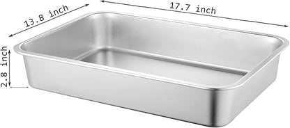 2 Pack Stainless Steel Cat Litter Box, 17.7"×13.8"×2.8" Metal Litter Pan, Small Litter Box for Little Cats Kittens, Easy Cleaning