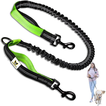 Hundefreund Hands-Free Dog Leash Replacement Bungee (47–67”) – Extension for Medium & Large Dogs – Shock-Absorbing with Dual Handles & Reflective Stitching (Green)