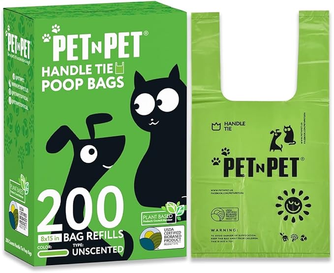 Pet N Pet 200 Counts Lavender Scented Dog Poop Bags Rolls with Tie Handles, 41% Plant Based & 59% PE Poop Bags for Dogs, Extra-Thick Doggie Poo Bag, Pet Waste Bag