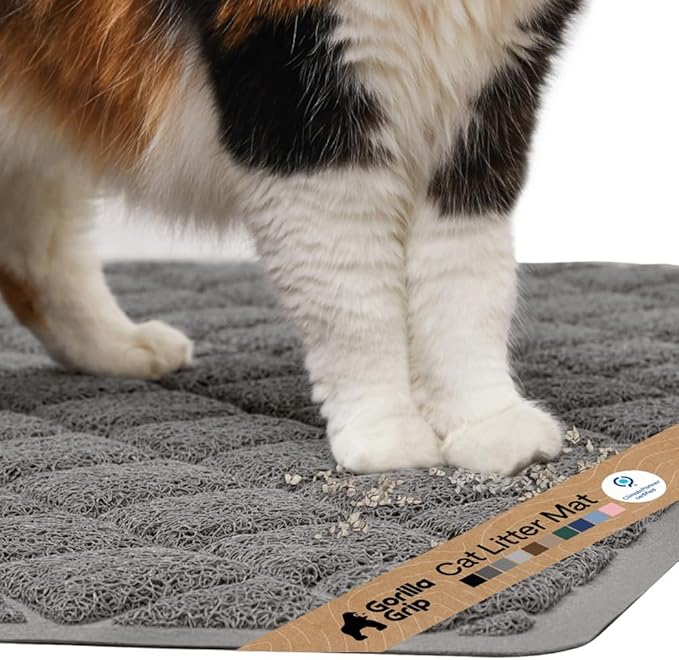GORILLA GRIP Cat Litter Box Mat, Cushioned Coil Mesh Litter Trapping Mats, Scatter Control Supplies for Less Mess, Phthalate Free, Ultra Deep Catch Grooves, Rinse or Vacuum to Clean, 17x11 Gray
