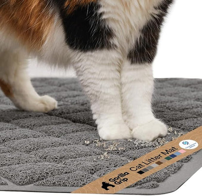 GORILLA GRIP Cat Litter Box Mat, Cushioned Coil Mesh Litter Trapping Mats, Scatter Control Supplies for Less Mess, Phthalate Free, Ultra Deep Catch Grooves, Rinse or Vacuum to Clean, 17x11 Gray