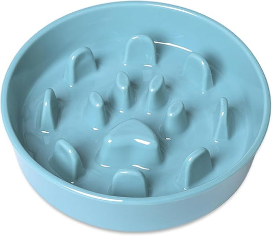 Dog Slow Feeder Bowl, Round Ceramic Pet Food Bowl for Medium Breed, Fun Raised Dog Bowls to Slow Down Eating (Turquoise)