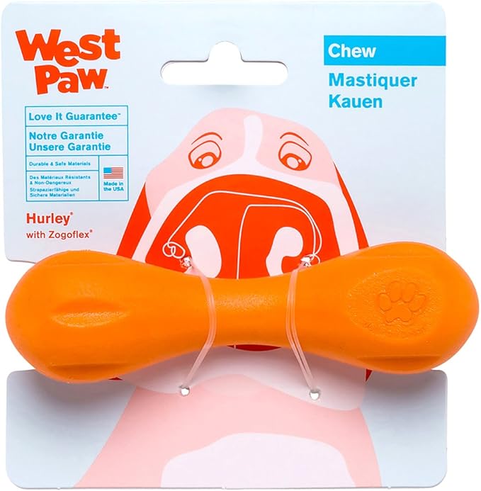 West Paw Zogoflex Hurley Durable Dog Bone Chew Toy for Aggressive Chewers, 100% Guaranteed Tough, It Floats!, Made in USA, X-Small, Tangerine