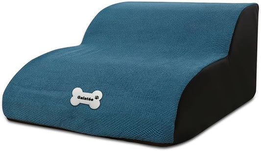 Pet Stairs, Washable & Zippered Cover Removable Pet Ramp, High Density Sponge Dog Stairs(2 Tiers Pet Stair, Blue)