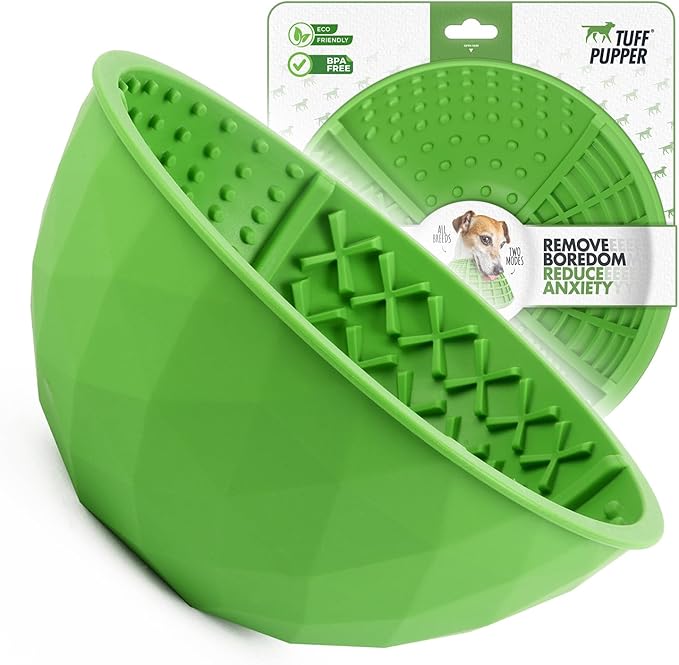 Tuff Pupper Lick Bowl for Dogs | Standard Size Slow Feeder Bowl | Four Textures for Dog Anxiety & Boredom | Silicone Lick Mat | Easy Clean Dishwasher Safe | Stable & Wobble Modes | NOT for Chewing