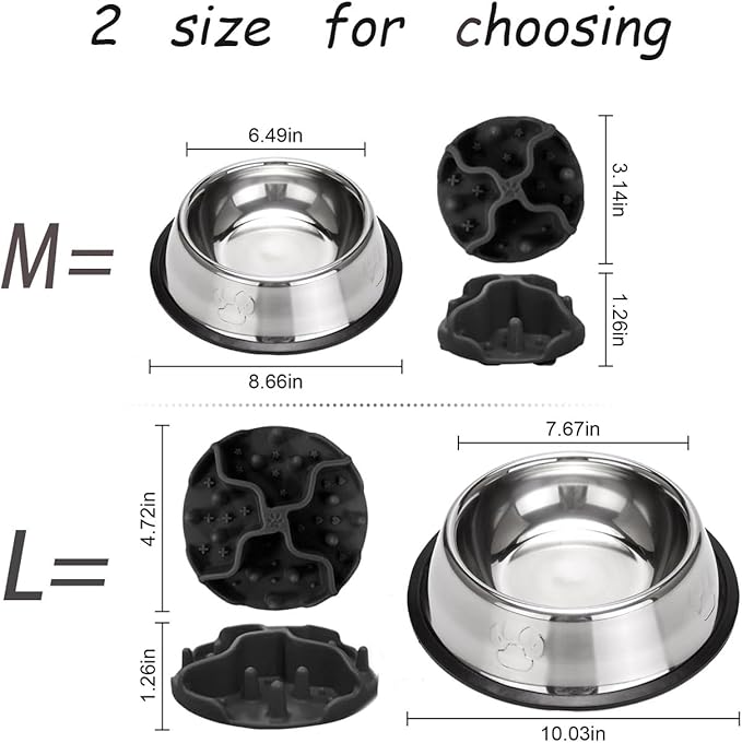 2-in-1 Metal Dog Bowl, Stainless Steel Dog Bowls Food Grade 304, Water Food Bowl with Anti-Slip Silicone Base for Small, Medium, Large Dogs (M-16.6oz)