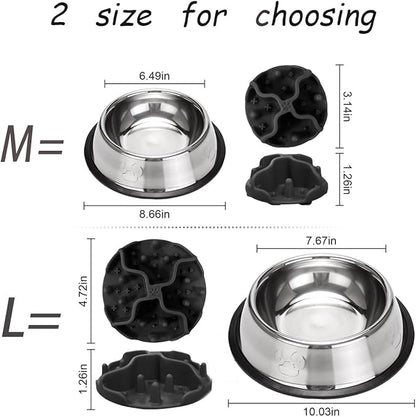 2-in-1 Metal Dog Bowl, Stainless Steel Dog Bowls Food Grade 304, Water Food Bowl with Anti-Slip Silicone Base for Small, Medium, Large Dogs (M-16.6oz)