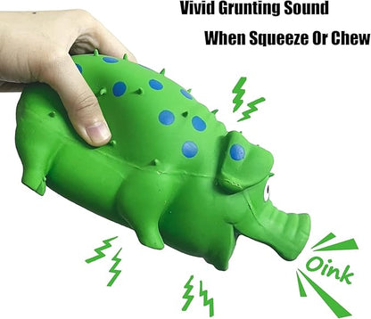 Pig Squeaky Dog Toy, 2 PCS Interactive Rubber Dog Chew Toy - Durable Latex Spot Grunting Pig Toys that Oink for Small Medium Large Dogs (Yellow, Green)