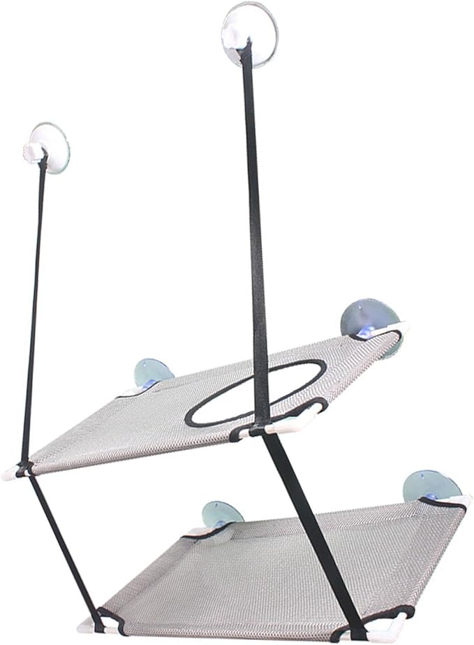 DAN&DRE Cat Hammock, Double Layer Hanging Installation with Strong Suction Cup and Sturdy Brackets, Soft Mesh Fabric Window Perch for Indoor Outdoor Cats Resting on Smooth Surfaces (Gray)