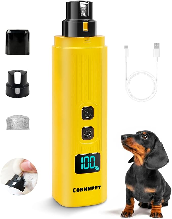 Electric Dog Nail Grinder with 2 Level LED Lights, 2 Speed Super Quiet and Low Vibration Electric Cat Nail Grinder - Rechargeable Pet Nail Grinder for Small Dogs Cats - Yellow