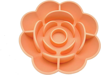 Rose Slow Feeder Dog Bowl for Medium & Large Dogs, Silicone Anti-Gulping Dog Feeder with Suction Base, Non-Slip Slow Eating Design (Orange)