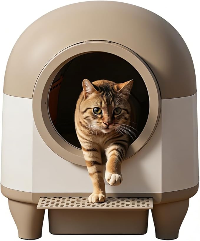 Greesum UltraSmart AutoClean Litter Box - 90L Large Capacity for Multi-Cat Households with Safeguard Tech, APP Control, Odor-Free Design & Mat/1 Roll Litter Bag
