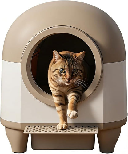 Greesum UltraSmart AutoClean Litter Box - 90L Large Capacity for Multi-Cat Households with Safeguard Tech, APP Control, Odor-Free Design & Mat/1 Roll Litter Bag