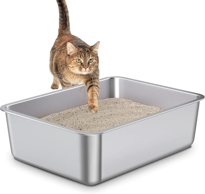 Stainless Steel Litter Box, Metal Litter Box, Cat Litterbox for Kitten, Kitty, Rabbit, 6" High Side Cats Litter Boxes, Cat LitterBox, No Smell, Non Stick, Easy to Clean