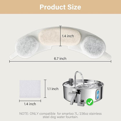 12 Pack Replacement Filters Compatible with smartoo 7L/236oz Stainless Steel Dog Water Fountain, 6 Month Set for Large Dogs Water Bowl Dispenser, Includes 12 Filters & 12 Sponges