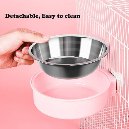 Love Dream Crate Dog Cat Bowls, Removable Stainless Steel Hanging Pet Cage Bowls for Kennel, Water Food Feeder Cage Coop Cup for Cats, Dogs, Rabbits and Small Animals (Small, Pink)