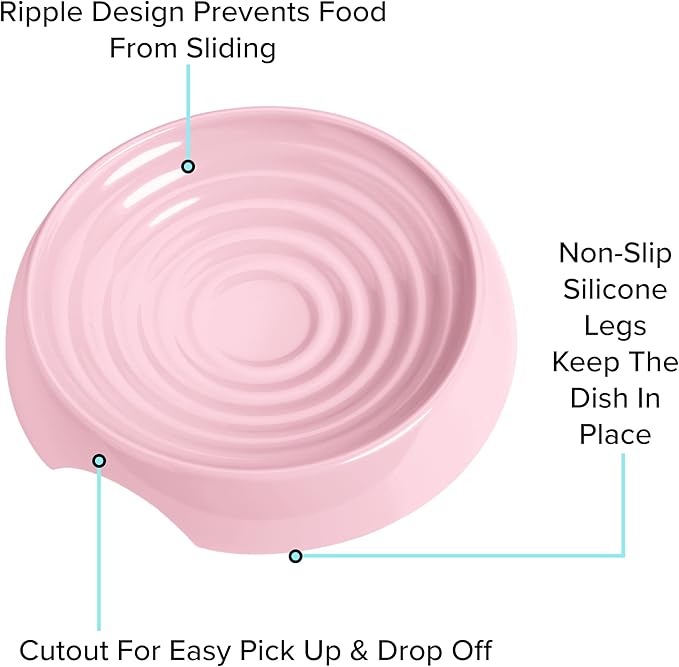 CatGuru Cat Bowls, Whisker Friendly Food Bowl for Indoor Cats, Reliefs Whisker Fatigue, Wide Kitten Dish, Non Slip Pet Dishes, Shallow Pet Plates (Pink, (Pack of 2))