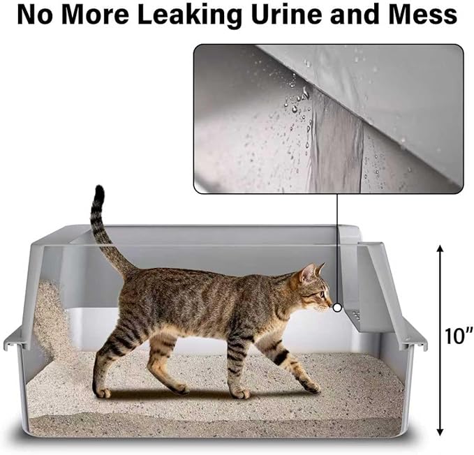 Stainless Steel Litter Box with Lid, 2 Pack Metal Litter Box XL, Extra Large Cat Litter Boxes for Big/Multiple Cats, Anti-Urine Leakage,No Smell, Non-Stick, Includes Scooper and Mat