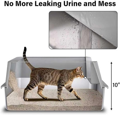 Stainless Steel Litter Box with Lid, XL Metal Litter Box 2 Pack, Extra Large Cat Litter Boxes for Big/Multiple Cats, Anti-Urine Leakage,No Smell, Non-Stick, Includes Scooper and Mat