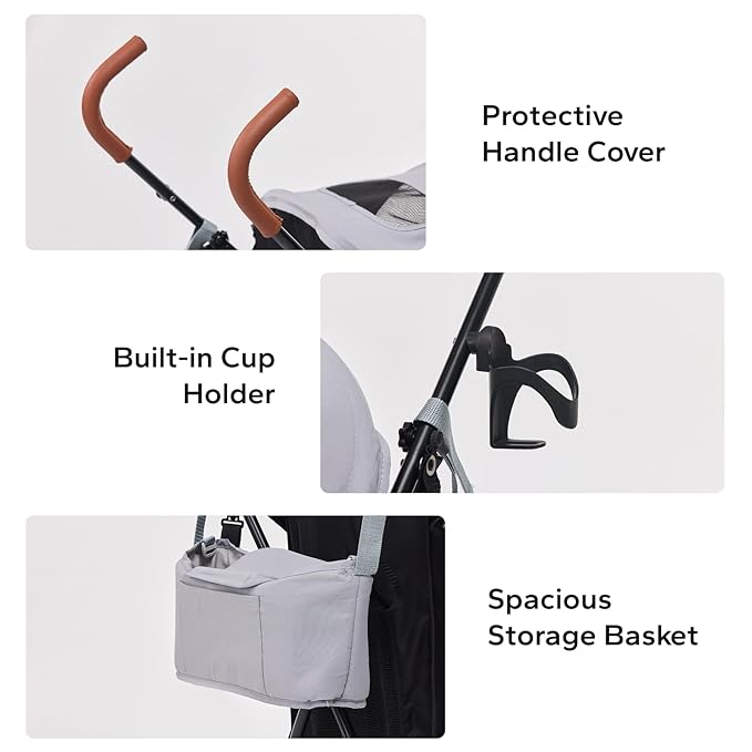 10lbs Ultra-Lightweight Pet Stroller - Compact Folding Umbrella Stroller with Durable Shoulder Strap, 3-Compartment Organizer & Cup Holder - Portable Dog Cat Travel Carriage, Dark Gray