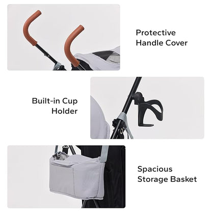 10lbs Ultra-Lightweight Pet Stroller - Compact Folding Umbrella Stroller with Durable Shoulder Strap, 3-Compartment Organizer & Cup Holder - Portable Dog Cat Travel Carriage, Dark Gray