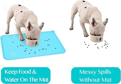 Silicone Waterproof Dog Cat Pet Feeding Mats, Non Slip, Easy Clean Pet Dog Cat Bowl Mats Placemat (18.5" x 11.5") Blue