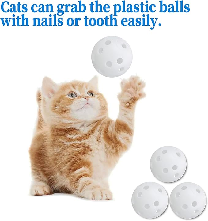 Low Noise No Bells Cat Ball Toy, 12Pcs White Plastic Golf Balls with Holes, Funny Interactive Cat Toys for Bored Indoor Cats,Cute Kitten Kitty Toys(1.65")