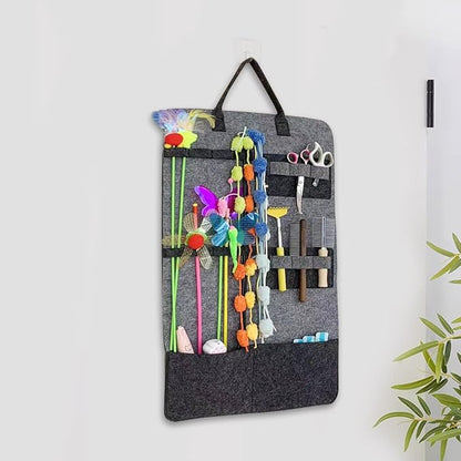 OLizee® Wall Mounted Cat Wand Toy Storage Bag Felt Cat Feather Toys Organizer Cat Teaser Wand Holder Cat Toy Storage Bag for Indoor