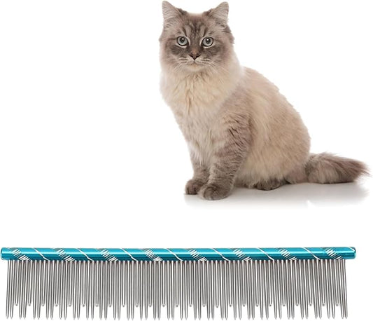 Zerodis Pet Hair Removal Comb, Reusable Stainless Steel, Blue, Cat Grooming, Thick Hair, 16 x 3.3cm/6.3 x 1.3in