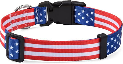 American Flag Dog Collar and Leash Set- Patriotic, US Flag Pattern, Star & Stripes, Fourth of July Dog Collar, Adjustable for Small Medium Large Dogs(Classic US Set,M)