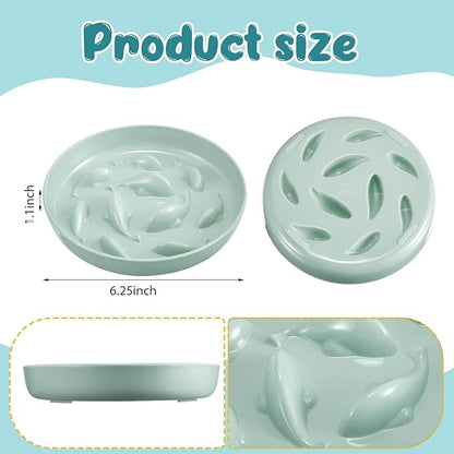 Nitial 2 Pcs Cat Slow Feeder Bowl Fish Pool Design Feeder Dish Fun Interactive Cat Food Bowl Healthy Eating Diet Bowls for Pet Puppy Dogs Dishwasher Safe(Green, Pink)