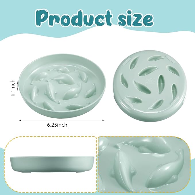 Nitial 2 Pcs Cat Slow Feeder Bowl Fish Pool Design Feeder Dish Fun Interactive Cat Food Bowl Healthy Eating Diet Bowls for Pet Puppy Dogs Dishwasher Safe(White, Green)