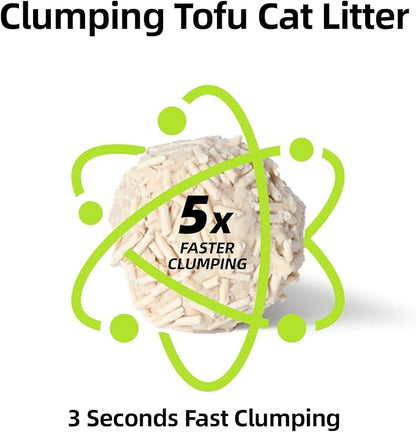 Tofu Cat Litter Strong Clumping Litter 99.9% Dust Free and Flushable Cat Litter, Natural Sustainable Ingredients Odor Control, Low Tracking