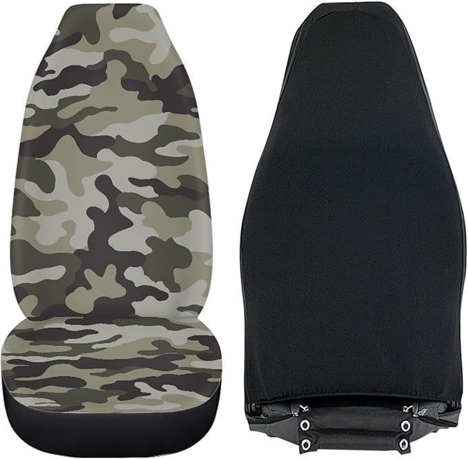Green Camo Print Car Seat Cover Front Seats for Men,Universal Fit for Most Cars,SUVs,Sedan,Truck or Van,Easy to Install