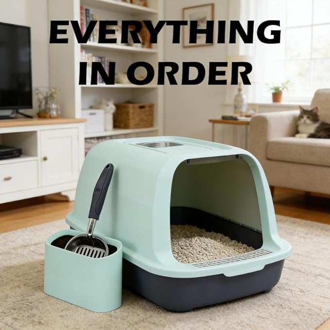 Aluminum Cat Litter Scoop in Holder, Non-Stick Cat Poop Scooper with Holder, Fast Sifting Kitten Poop Lifter and Caddy