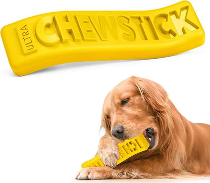 Dog Chew Stick Toy,Interactive Treat Dispensing Puppy Toys,Durable Safe Rubber Teeth Clean Dog Puzzle Slow Feeder for Aggressive Chewers Large Medium Breeds (Yellow)