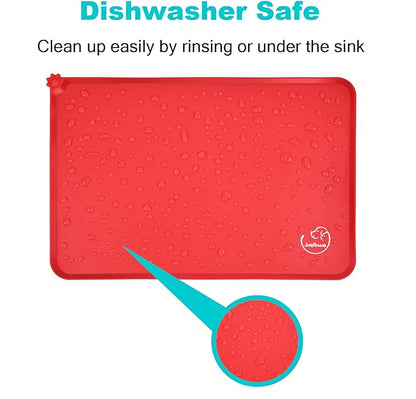 Silicone Waterproof Dog Cat Pet Feeding Mats, Non Slip, Easy Clean Pet Dog Cat Bowl Mats Placemat (24" x 16") Red