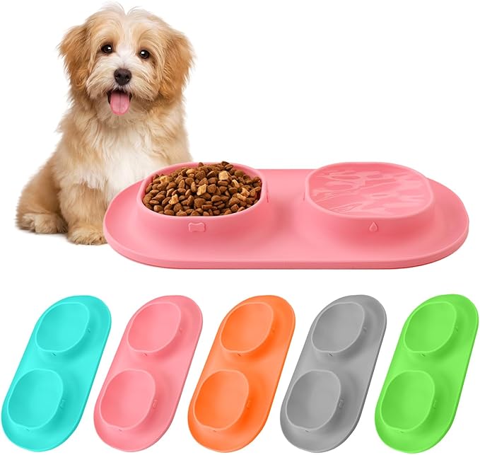 Small Size Puppy Dog Bowls: Food and Water Bowls Set for Small Dogs, No-Spill Non-Skid Dog Dish, Pink