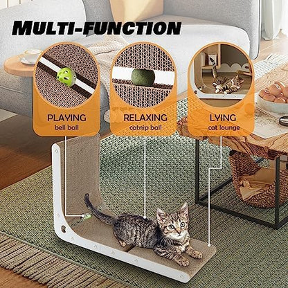 SMARTBEAN Cardboard Cat Scratcher, Vertical Cat Scratching Board, 23.6 Inch L-Shape Cat Scratch Pads with Built-in Catnip Toy Balls, Wall-Mount Cat Scratchers for Indoor Cats - Image 3