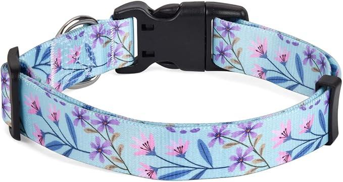 Dog Collar with Bohemia Floral Tribal Geometric Patterns - Soft Ethnic Style Collar Adjustable for Small Medium Large Dogs(Floral Purple,S)