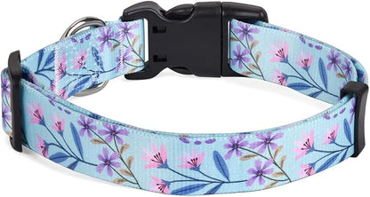 Dog Collar with Bohemia Floral Tribal Geometric Patterns - Soft Ethnic Style Collar Adjustable for Small Medium Large Dogs(Floral Purple,S)