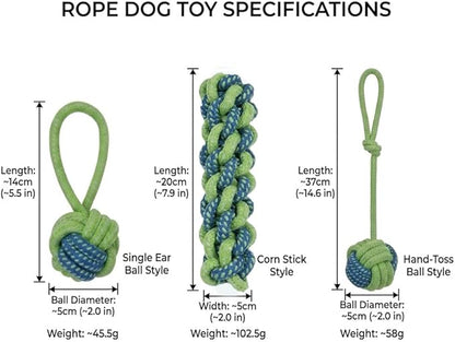 Dog Rope Toys for Aggressive Chewers, Durable Cotton Rope Ball & Corn Stick Set, Interactive Fetch & Tug of War Dog Toys for Small Medium Dogs, Puppy Teething & Dental Health Cleaning Toys
