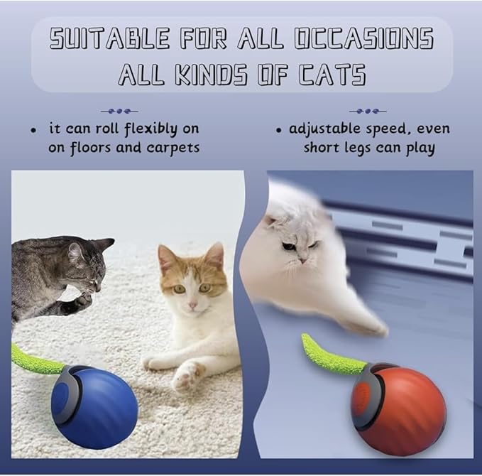 2 Packs Speediest Tail 2.0 Cat Toy,Interactive CatToy,CatToys for Indoor Cats,Chewie Viral Cat Ball,Adjustable Sports Rolling Toy,Electric Rolling Ball Christmas Birthday Gift for Pets