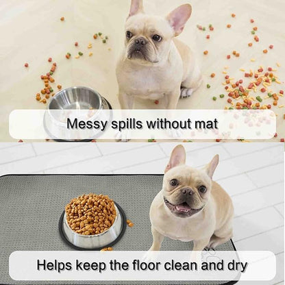 Sinland Microfiber Extra-Large Pet Food Mat Dog Feeding Mat Pet Bowl Mat with Anti-Skid Backing 21Inch x 32Inch Grey