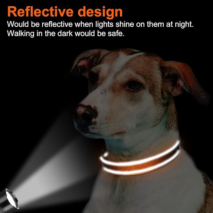 Joytale Reflective Dog Collar, Soft Neoprene Padded, Metal D-Ring, Nylon Pet Collar Adjustable for Large Dogs, Orange, L