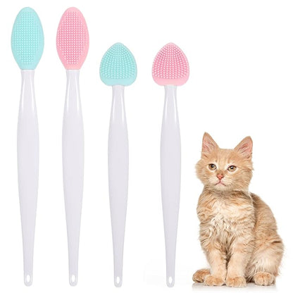 4PCS Cat Chin Brush Set Cats Acne Chins Treatment, Black Seed Exfoliating Brushes, Dual Sided Soft Silicone Cat Grooming Scrubber Brush Cleaner for Cats Chin Acne and Blackhead Exfoliation